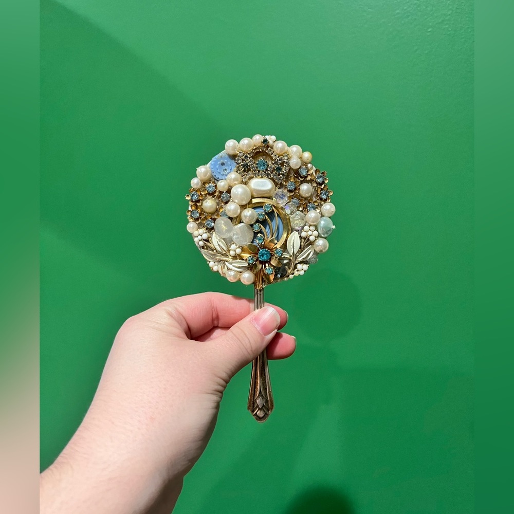 Vintage Pearl and Blue Hand Mirror